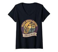Donna Beads Brass Bayous Camicia Louisiana Mardi Gras Jazz Band Maglietta con Collo a V