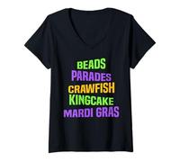 Donna Beads Parades Crawfish Kingcake Mardi Gras Maglietta con Collo a V
