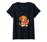 Donna Beagle Anguria divertente design frutta estate Maglietta con Collo a V