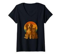 Donna Beagle Cat Retro Tramonto Pet Best Friends Maglietta con Collo a V