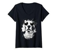 Donna Beagle con Occhiali da Sole Bianco Splash Art Cane Maglietta con Collo a V