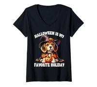 Donna Beagle Dog Graphic for Mom Halloween Is My Favorite Holiday Maglietta con Collo a V