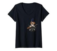 Donna Beagle Dog in The Pocket Witch Hat Halloween Maglietta con Collo a V
