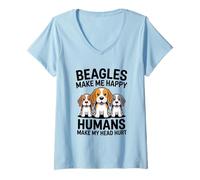 Donna Beagle Mi Rende Felice Che Gli Umani Mi Fanno Male la Testa Maglietta con Collo a V