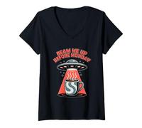 Donna Beam Me Up Before Monday Retro Funny UFO Coffee Lover Maglietta con Collo a V