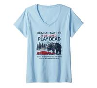 Donna Bear Attack Tip, Play Dead, Divertente Campeggio all'aperto Maglietta con Collo a V
