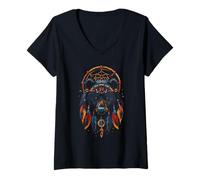 Donna Bear Dreamcatcher Native American Indian Feathers Arts Maglietta con Collo a V
