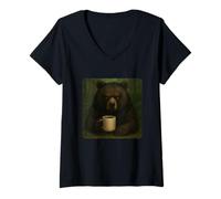 Donna Bear Grumpy Coffee - Tazza umoristica con animali selvatici Maglietta con Collo a V