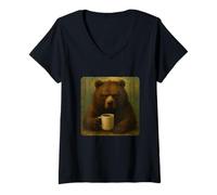 Donna Bear Grumpy Coffee - Tazza umoristica con animali selvatici Maglietta con Collo a V