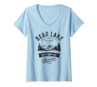 Donna Bear Lake Rocky Mountain Parco Nazionale Distressed Design Maglietta con Collo a V
