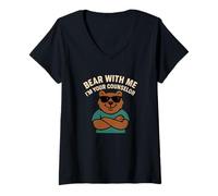 Donna Bear With Me I'm Your Counselor - Orso divertente gioco di parole Maglietta con Collo a V