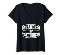 Donna Bearded And Tattoed Gift for Inked Beard Lovers Tattoo Fans Maglietta con Collo a V