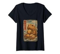 Donna Bearded Dragon Melon Pan Series Cool Kawaii Ukiyo Pun Maglietta con Collo a V