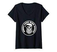Donna Bearded Skull Nobody Cares Great Gift for Bearded Men Maglietta con Collo a V