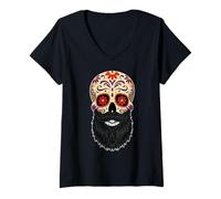 Donna Bearded Souls Day Of Dead Love Dia De Los Muertos Halloween Maglietta con Collo a V