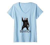 Donna Bearica - Orsetto grizzly, stile retrò, gonna Gesture Patriotic Grizzly Maglietta con Collo a V