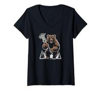 Donna Bears Lacrosse Vintage Lax Mascot Team Lax Stick Maglietta con Collo a V