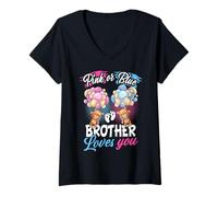 Donna Bears Pink or Blue Brother Loves You Rivelazione del Genere Maglietta con Collo a V