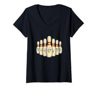 Donna Beat Up Bowling Pins Shirt Divertente Bowling League Maglietta con Collo a V