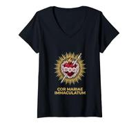 Donna Beata Madre Mariana Cattolica Immacolata Cuore Maglietta con Collo a V