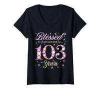 Donna Beato da Dio per 103 anni 103° compleanno B-Day Party Maglietta con Collo a V