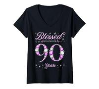 Donna Beato da Dio per 90 anni 90° compleanno B-Day Party Maglietta con Collo a V