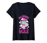 Donna Beato Yule Solstizio d'inverno Yuletide Natale Goth Witch Maglietta con Collo a V