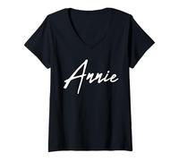 Donna Beautiful Handwritten Font Annie Calligraphy Maglietta con Collo a V