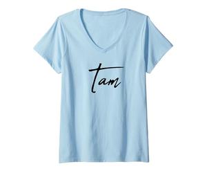 Donna Beautiful Handwritten Font Tam Calligraphy Maglietta con Collo a V