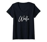 Donna Beautiful Handwritten Font Wolfe Calligraphy Maglietta con Collo a V