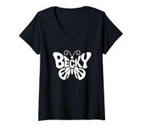 Donna Becky Butterfly - Personalizzato Carino Nome Word Art Maglietta con Collo a V