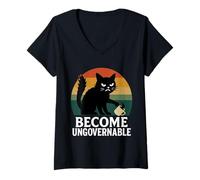 Donna Become Ungovernable Cat Maglietta con Collo a V