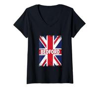 Donna Bedford - Bandiera Britannica Vintage Union Jack Maglietta con Collo a V