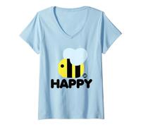 Donna Bee Happy Funny Bee Maglietta con Collo a V