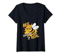 Donna Bee Keeping Real! Apicoltore Maglietta con Collo a V
