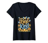 Donna Bee Kind Girasoli Alveare Sorrisi Maglietta con Collo a V