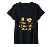 Donna Bee Optimistic Carino Honeybee Positivo Gioco di Parole Maglietta con Collo a V