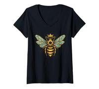 Donna Bee With Crown Graphic For Beekeepers And Queens Maglietta con Collo a V