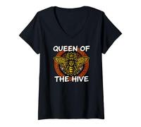 Donna Beekeeper Queen of The Hive Honey Bee Graphic Maglietta con Collo a V