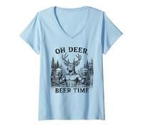 Donna Beer Time, Divertente Bere Cervo Caccia Maglietta con Collo a V
