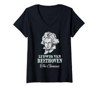 Donna Beethoven Genie Compositore Sinfonia Opera Classica Orchestra Maglietta con Collo a V