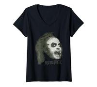 Donna Beetlejuice Betelgeuse Large Face Maglietta con Collo a V