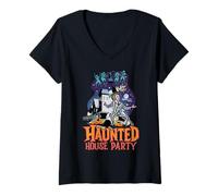 Donna Beetlejuice Haunted House Party Maglietta con Collo a V
