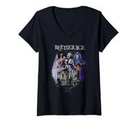 Donna Beetlejuice Vintage Poster Maglietta con Collo a V