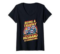 Donna Being A Trophy Husband Is Exhausting Funny Marriage Opossum Maglietta con Collo a V