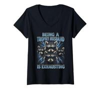 Donna Being A Trophy Husband Is Exhausting Funny Marriage Raccoon Maglietta con Collo a V