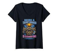 Donna Being A Trophy Husband Is Exhausting Funny Marriage Raccoon Maglietta con Collo a V