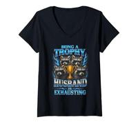 Donna Being A Trophy Husband Is Exhausting Funny Marriage Raccoon Maglietta con Collo a V
