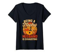 Donna Being A Trophy Husband Is Exhausting Funny Marriage Retro Maglietta con Collo a V