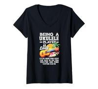 Donna Being A Ukulele Player Is Easy Funny Musicician Citazione Maglietta con Collo a V
